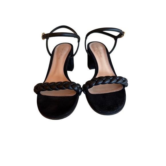 Gianvito Rossi Shoes - Gianvito Rossi Sandals Black Suede Braided Leather Block Heel Ankle Strap 40